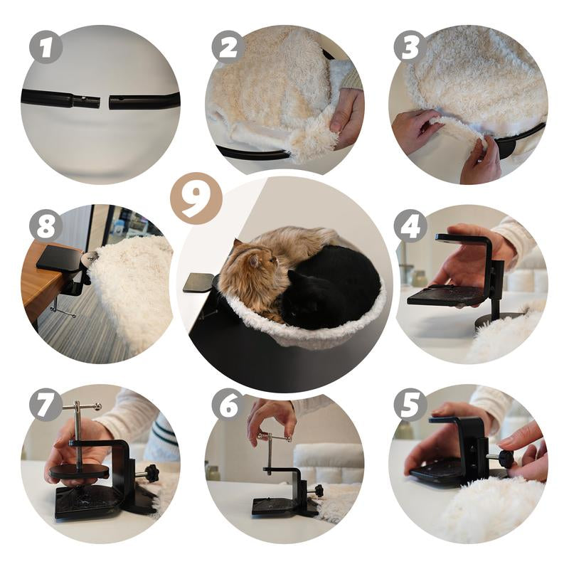 Buttonwoodnest|Cozy Cat Bed,Climbing Tree|Removable Cat Nest with Strong Frame Withstand 30 Pounds,Clip-On Cat Perch with Anti-Slip Pad & Detachable and Washable Plush Bed|For Desk,Windowsill,Bed,Less than 2Inches Thick|Suitable for Cat Lovers with Cats