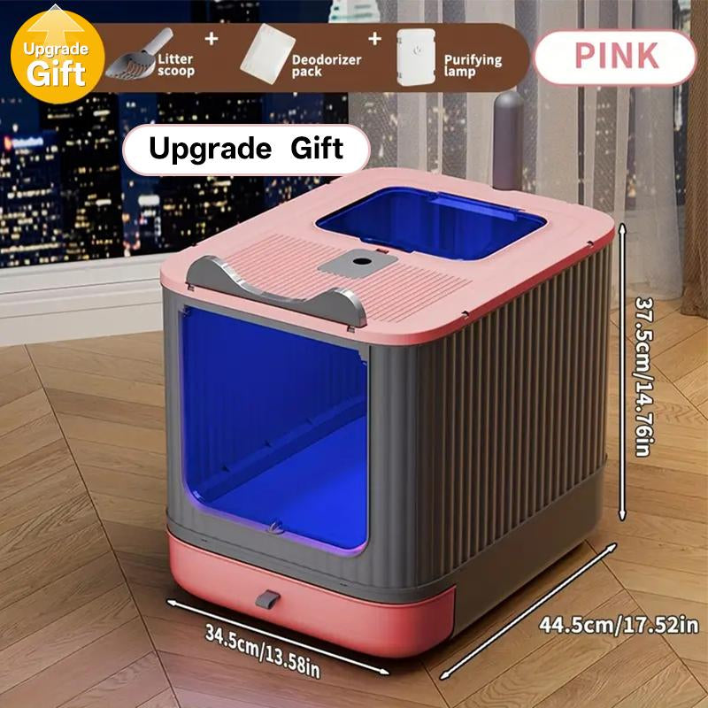 Large Capacity Cat Litter Box, Deodorizing Cat Litter Box with Tray and Shovel, Sanitary Pet Toilet Box, Splash-Proof Design, Fully Enclosed Structure, Odor Isolation, Dual-Purpose Function, Foldable Design, Cat Litter Box Solution, with Shovel