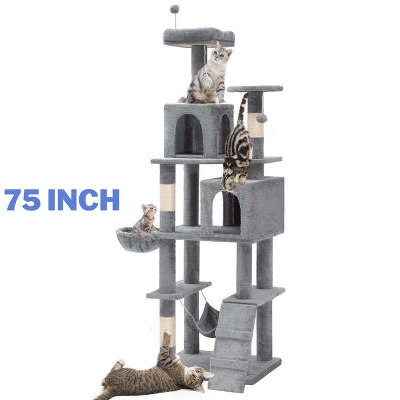Yitahome Tall Cat Tree for Indoor Cats, Multi-Level Cat Tower with Cat Condos, Top Perches, Cozy Basket,Hammocks, Large Pet Activity Structure
