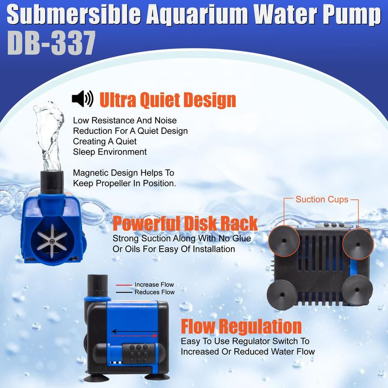 Aqua Dream 133 GPH Submersible Pump Powerhead Compact & Efficient Submersible Water Pump Fountain Electric Fish Tank Aquarium