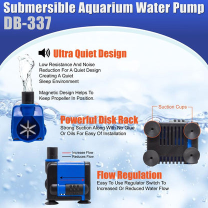 Aqua Dream 133 GPH Submersible Pump Powerhead Compact & Efficient Submersible Water Pump Fountain Electric Fish Tank Aquarium