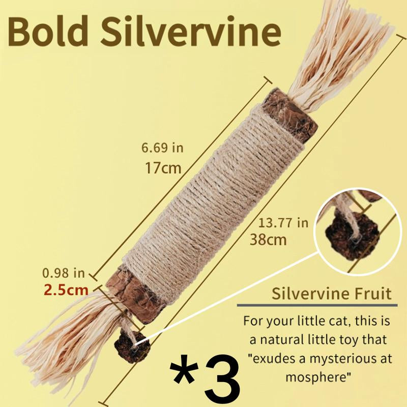 Natural Silvervine Cat Chew Toy - Matatabi Teeth Cleaning, Edible Kitty Treat, Interactive Catnip Toy for Hairball Control & Mood Boost