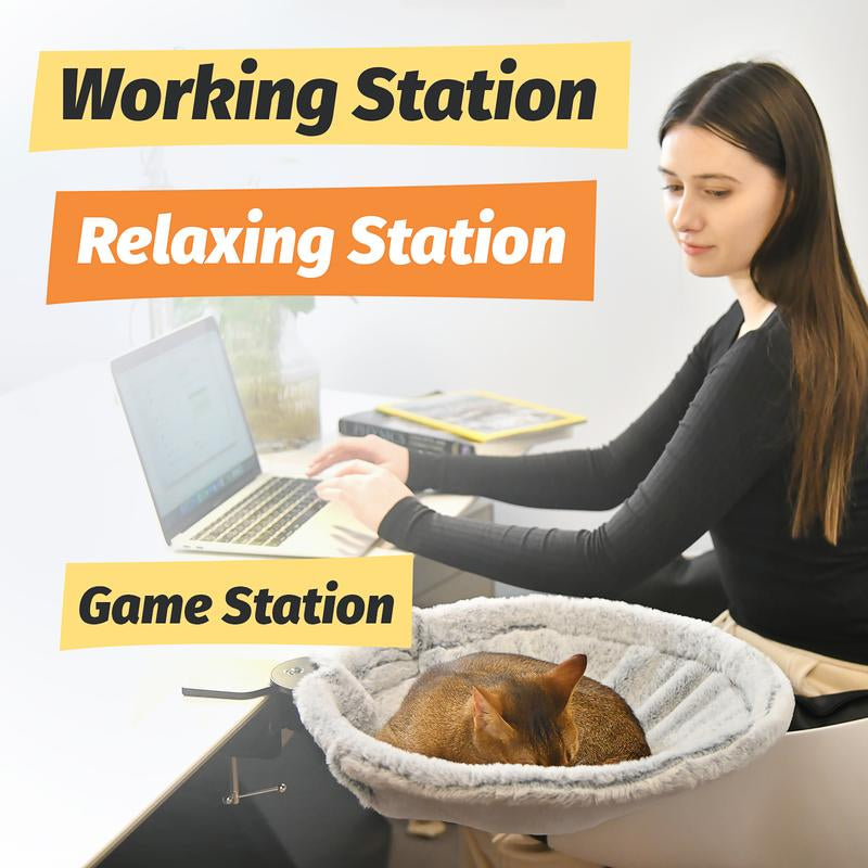 Buttonwoodnest|Cozy Cat Bed,Climbing Tree|Removable Cat Nest with Strong Frame Withstand 30 Pounds,Clip-On Cat Perch with Anti-Slip Pad & Detachable and Washable Plush Bed|For Desk,Windowsill,Bed,Less than 2Inches Thick|Suitable for Cat Lovers with Cats