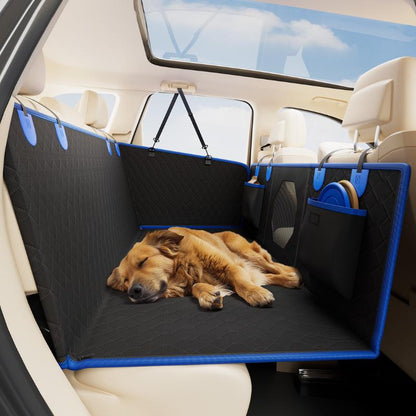 JOYTUTUS Dog Car Seat Cover with Hard Bottom Back Seat Extender Supports 400Lb Pet Cover with Mesh Window Travel Bed Waterproof Dog Hammock for Car Truck SUV Hook and Loop Design