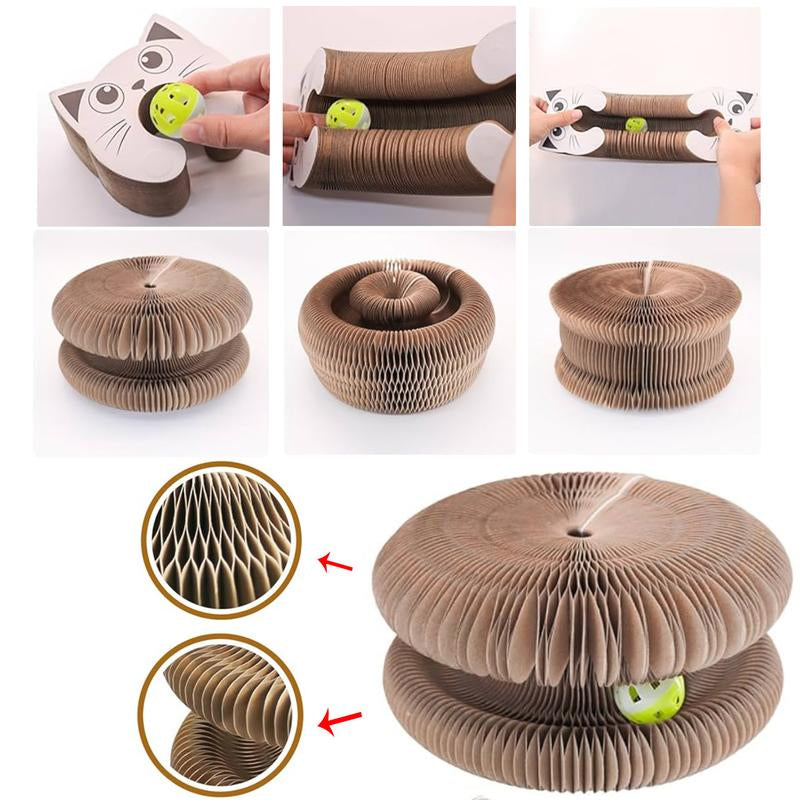 Magic Organ Cat Scratcher Board with Ball - Foldable, Interactive Toy for Indoor Cats, Relieves Anxiety & Protects Furniture Pet Lounge Bed