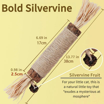 Natural Silvervine Cat Chew Toy - Matatabi Teeth Cleaning, Edible Kitty Treat, Interactive Catnip Toy for Hairball Control & Mood Boost