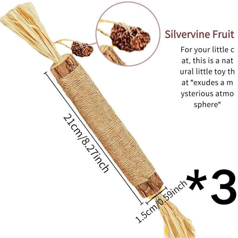 Natural Silvervine Cat Chew Toy - Matatabi Teeth Cleaning, Edible Kitty Treat, Interactive Catnip Toy for Hairball Control & Mood Boost