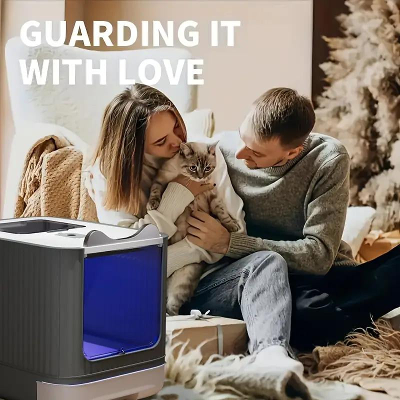 Large Capacity Cat Litter Box, Deodorizing Cat Litter Box with Tray and Shovel, Sanitary Pet Toilet Box, Splash-Proof Design, Fully Enclosed Structure, Odor Isolation, Dual-Purpose Function, Foldable Design, Cat Litter Box Solution, with Shovel