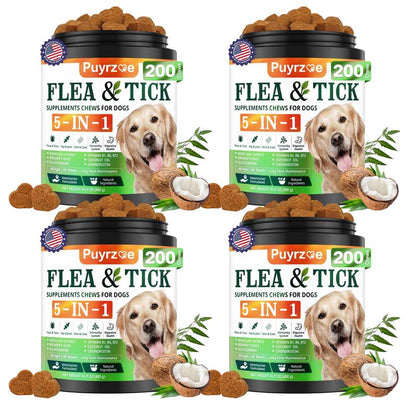 PUYRZOE 5-In-1 Flea & Tick Chews | Grain-Free Dog Food Formula | Supports Joint, Skin, Immune, and Digestion Health at the Same Time | for Dogs