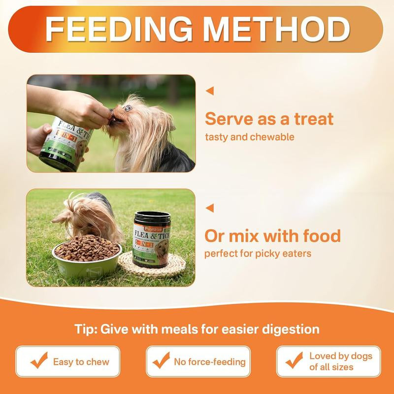 PUYRZOE 5-In-1 Flea & Tick Chews | Grain-Free Dog Food Formula | Supports Joint, Skin, Immune, and Digestion Health at the Same Time | for Dogs