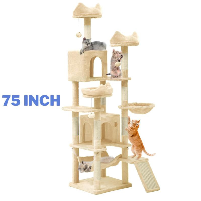 Yitahome Tall Cat Tree for Indoor Cats, Multi-Level Cat Tower with Cat Condos, Top Perches, Cozy Basket,Hammocks, Large Pet Activity Structure