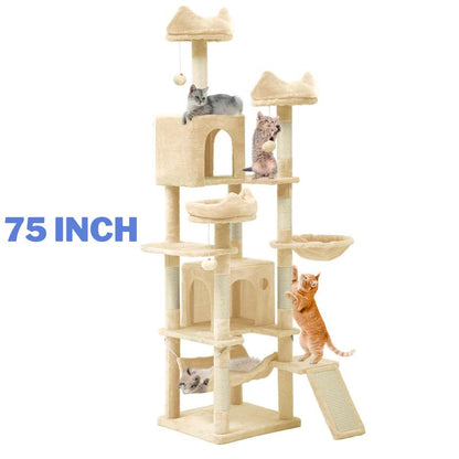 Yitahome Tall Cat Tree for Indoor Cats, Multi-Level Cat Tower with Cat Condos, Top Perches, Cozy Basket,Hammocks, Large Pet Activity Structure
