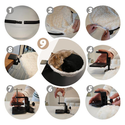 Buttonwoodnest|Cozy Cat Bed,Climbing Tree|Removable Cat Nest with Strong Frame Withstand 30 Pounds,Clip-On Cat Perch with Anti-Slip Pad & Detachable and Washable Plush Bed|For Desk,Windowsill,Bed,Less than 2Inches Thick|Suitable for Cat Lovers with Cats