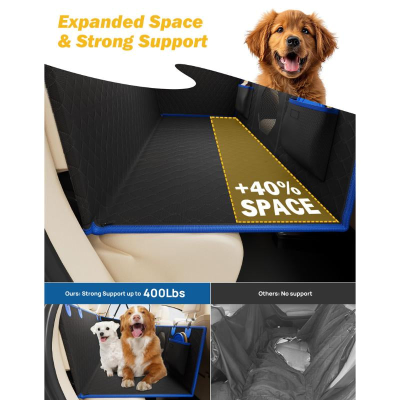 JOYTUTUS Dog Car Seat Cover with Hard Bottom Back Seat Extender Supports 400Lb Pet Cover with Mesh Window Travel Bed Waterproof Dog Hammock for Car Truck SUV Hook and Loop Design