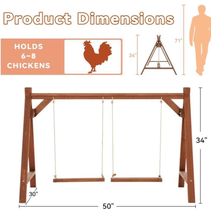 PETSFIT Chicken Roosting Bars for Hens with 2 Chicken Swings Chicken Perch for Pets Healthy & Play Chicken Coop Accessories for 6-8 Chickens Easy to Assemble&Clean