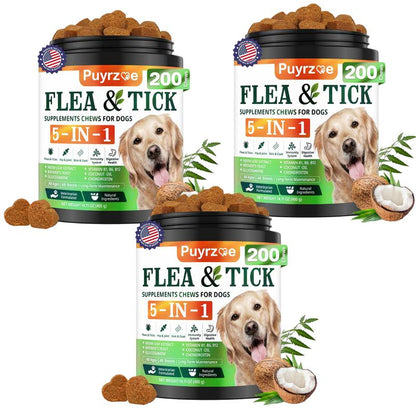PUYRZOE 5-In-1 Flea & Tick Chews | Grain-Free Dog Food Formula | Supports Joint, Skin, Immune, and Digestion Health at the Same Time | for Dogs
