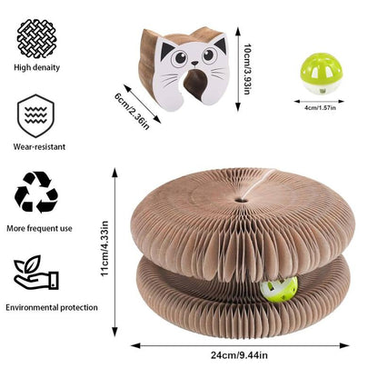 Magic Organ Cat Scratcher Board with Ball - Foldable, Interactive Toy for Indoor Cats, Relieves Anxiety & Protects Furniture Pet Lounge Bed
