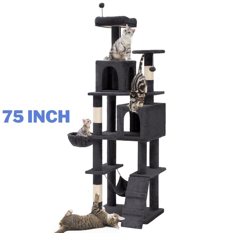 Yitahome Tall Cat Tree for Indoor Cats, Multi-Level Cat Tower with Cat Condos, Top Perches, Cozy Basket,Hammocks, Large Pet Activity Structure