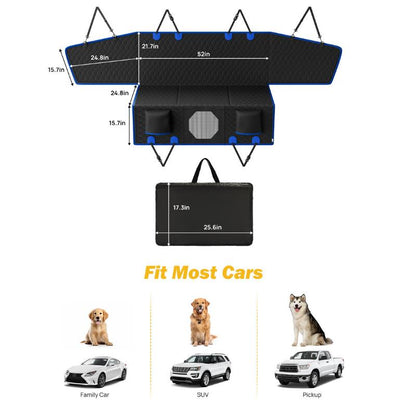 JOYTUTUS Dog Car Seat Cover with Hard Bottom Back Seat Extender Supports 400Lb Pet Cover with Mesh Window Travel Bed Waterproof Dog Hammock for Car Truck SUV Hook and Loop Design