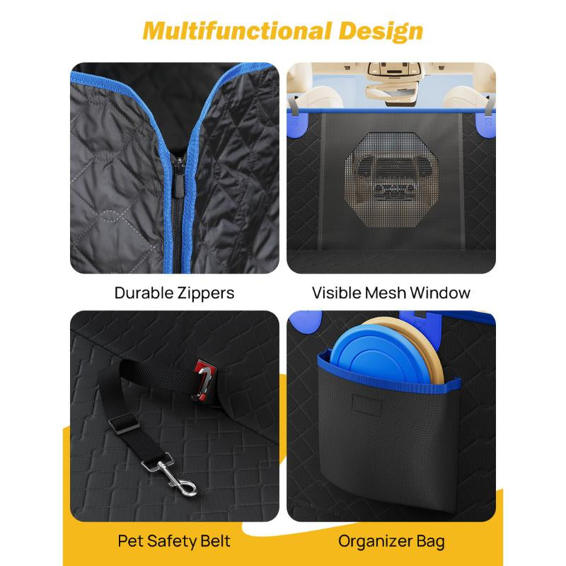 JOYTUTUS Dog Car Seat Cover with Hard Bottom Back Seat Extender Supports 400Lb Pet Cover with Mesh Window Travel Bed Waterproof Dog Hammock for Car Truck SUV Hook and Loop Design