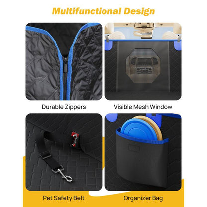 JOYTUTUS Dog Car Seat Cover with Hard Bottom Back Seat Extender Supports 400Lb Pet Cover with Mesh Window Travel Bed Waterproof Dog Hammock for Car Truck SUV Hook and Loop Design