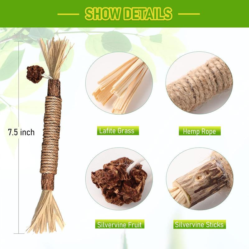 Natural Silvervine Cat Chew Toy - Matatabi Teeth Cleaning, Edible Kitty Treat, Interactive Catnip Toy for Hairball Control & Mood Boost