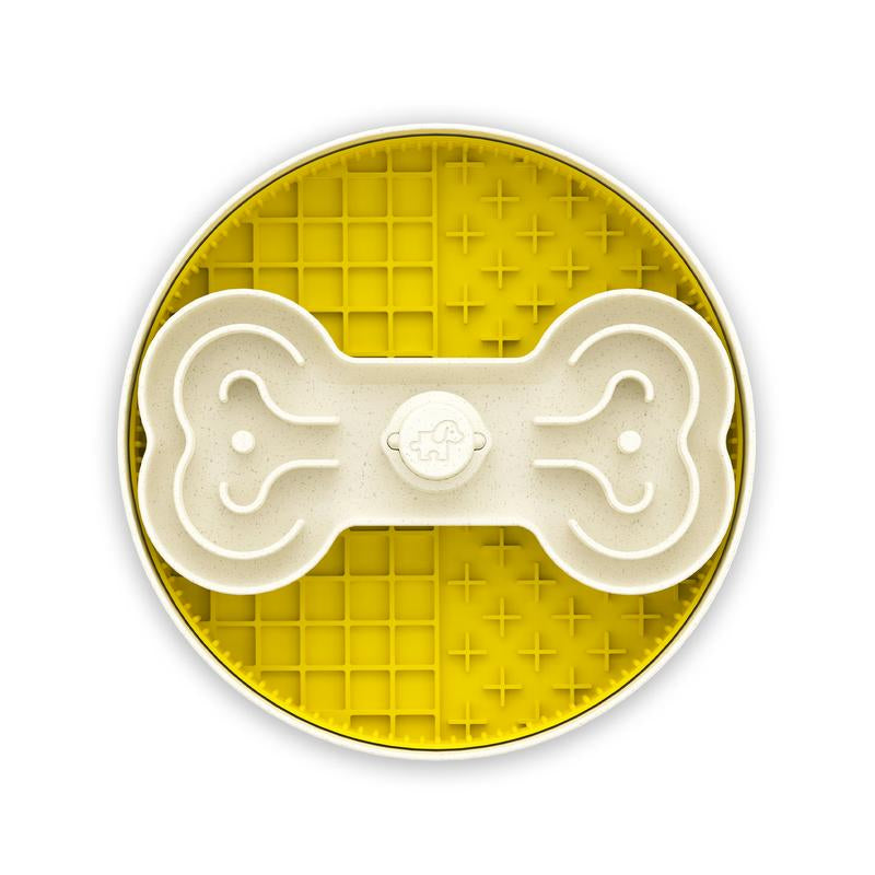 Puzzle Feeder Dog Slow Feeder Bowl - 15 Times Slower, 3 Parts, Silicon Mat, Dishwasher Safe, Spinning Bone Plate, Pet Toy, Multicoloured Slow Feeder