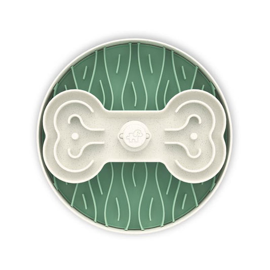 Puzzle Feeder Dog Slow Feeder Bowl - 15 Times Slower, 3 Parts, Silicon Mat, Dishwasher Safe, Spinning Bone Plate, Pet Toy, Multicoloured Slow Feeder