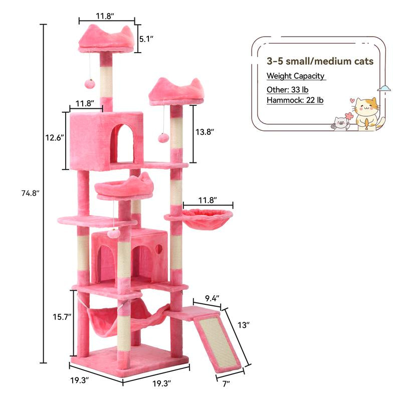 Yitahome Tall Cat Tree for Indoor Cats, Multi-Level Cat Tower with Cat Condos, Top Perches, Cozy Basket,Hammocks, Large Pet Activity Structure