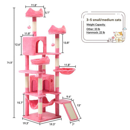 Yitahome Tall Cat Tree for Indoor Cats, Multi-Level Cat Tower with Cat Condos, Top Perches, Cozy Basket,Hammocks, Large Pet Activity Structure