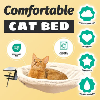 Buttonwoodnest|Cozy Cat Bed,Climbing Tree|Removable Cat Nest with Strong Frame Withstand 30 Pounds,Clip-On Cat Perch with Anti-Slip Pad & Detachable and Washable Plush Bed|For Desk,Windowsill,Bed,Less than 2Inches Thick|Suitable for Cat Lovers with Cats