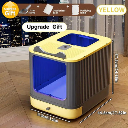 Large Capacity Cat Litter Box, Deodorizing Cat Litter Box with Tray and Shovel, Sanitary Pet Toilet Box, Splash-Proof Design, Fully Enclosed Structure, Odor Isolation, Dual-Purpose Function, Foldable Design, Cat Litter Box Solution, with Shovel