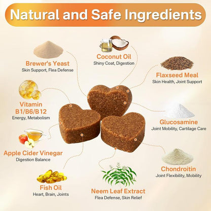 PUYRZOE 5-In-1 Flea & Tick Chews | Grain-Free Dog Food Formula | Supports Joint, Skin, Immune, and Digestion Health at the Same Time | for Dogs