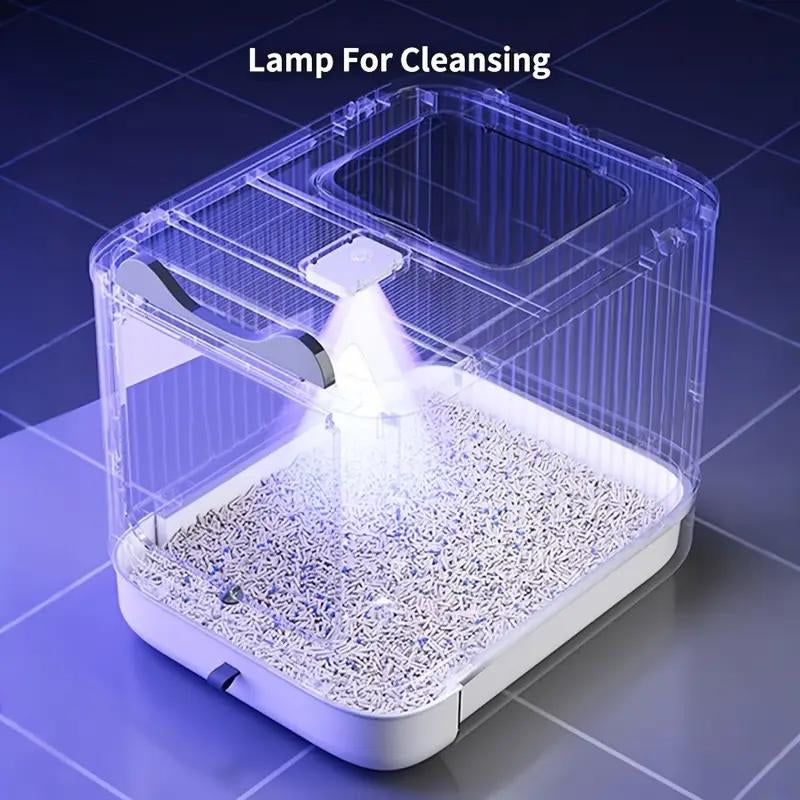 Large Capacity Cat Litter Box, Deodorizing Cat Litter Box with Tray and Shovel, Sanitary Pet Toilet Box, Splash-Proof Design, Fully Enclosed Structure, Odor Isolation, Dual-Purpose Function, Foldable Design, Cat Litter Box Solution, with Shovel