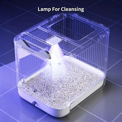 Large Capacity Cat Litter Box, Deodorizing Cat Litter Box with Tray and Shovel, Sanitary Pet Toilet Box, Splash-Proof Design, Fully Enclosed Structure, Odor Isolation, Dual-Purpose Function, Foldable Design, Cat Litter Box Solution, with Shovel