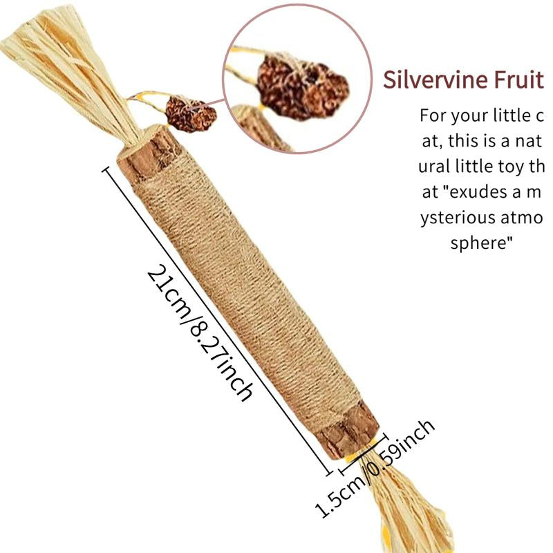 Natural Silvervine Cat Chew Toy - Matatabi Teeth Cleaning, Edible Kitty Treat, Interactive Catnip Toy for Hairball Control & Mood Boost