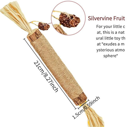 Natural Silvervine Cat Chew Toy - Matatabi Teeth Cleaning, Edible Kitty Treat, Interactive Catnip Toy for Hairball Control & Mood Boost