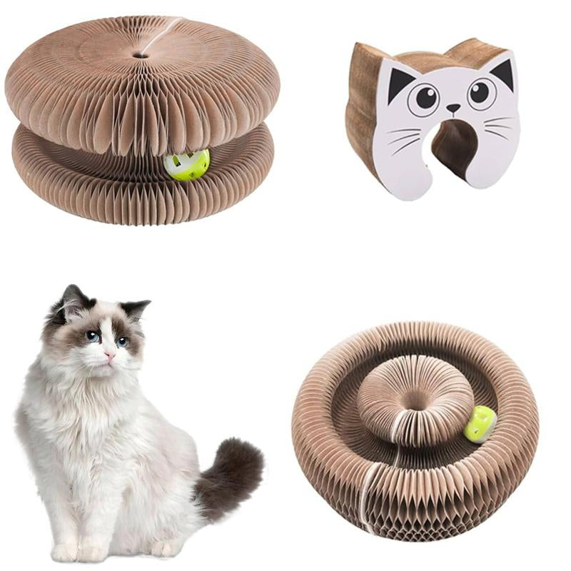 Magic Organ Cat Scratcher Board with Ball - Foldable, Interactive Toy for Indoor Cats, Relieves Anxiety & Protects Furniture Pet Lounge Bed