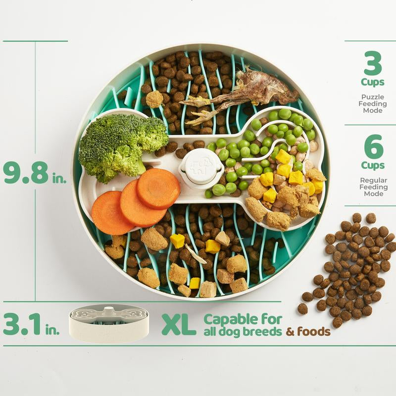 Puzzle Feeder Dog Slow Feeder Bowl - 15 Times Slower, 3 Parts, Silicon Mat, Dishwasher Safe, Spinning Bone Plate, Pet Toy, Multicoloured Slow Feeder