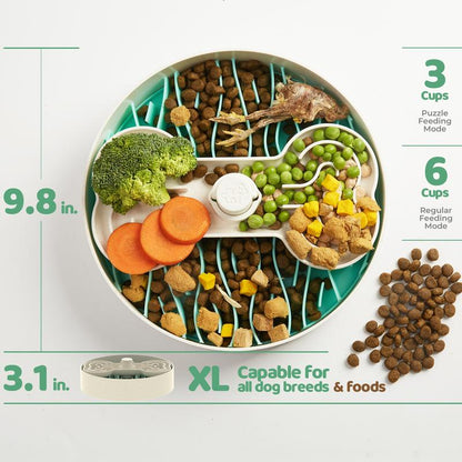 Puzzle Feeder Dog Slow Feeder Bowl - 15 Times Slower, 3 Parts, Silicon Mat, Dishwasher Safe, Spinning Bone Plate, Pet Toy, Multicoloured Slow Feeder