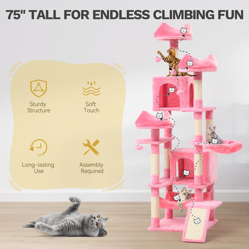 Yitahome Tall Cat Tree for Indoor Cats, Multi-Level Cat Tower with Cat Condos, Top Perches, Cozy Basket,Hammocks, Large Pet Activity Structure