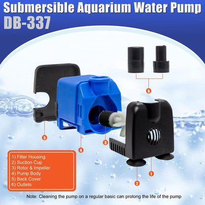 Aqua Dream 133 GPH Submersible Pump Powerhead Compact & Efficient Submersible Water Pump Fountain Electric Fish Tank Aquarium