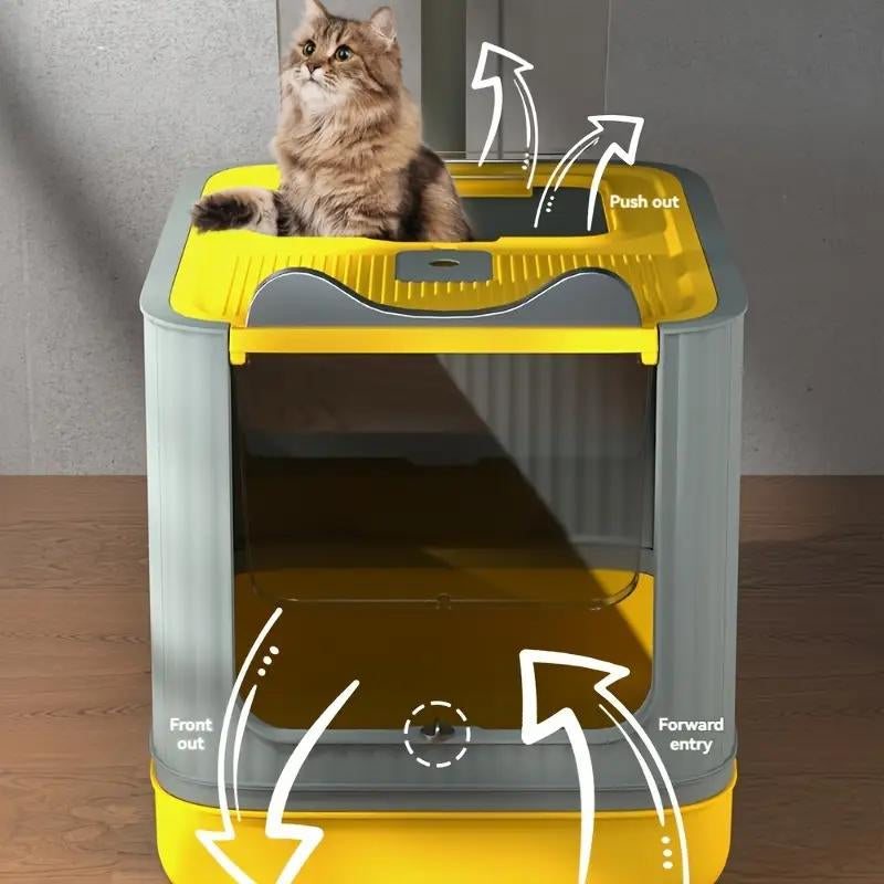 Large Capacity Cat Litter Box, Deodorizing Cat Litter Box with Tray and Shovel, Sanitary Pet Toilet Box, Splash-Proof Design, Fully Enclosed Structure, Odor Isolation, Dual-Purpose Function, Foldable Design, Cat Litter Box Solution, with Shovel