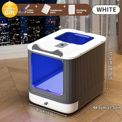Large Capacity Cat Litter Box, Deodorizing Cat Litter Box with Tray and Shovel, Sanitary Pet Toilet Box, Splash-Proof Design, Fully Enclosed Structure, Odor Isolation, Dual-Purpose Function, Foldable Design, Cat Litter Box Solution, with Shovel