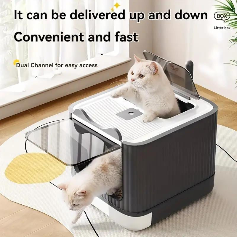 Large Capacity Cat Litter Box, Deodorizing Cat Litter Box with Tray and Shovel, Sanitary Pet Toilet Box, Splash-Proof Design, Fully Enclosed Structure, Odor Isolation, Dual-Purpose Function, Foldable Design, Cat Litter Box Solution, with Shovel