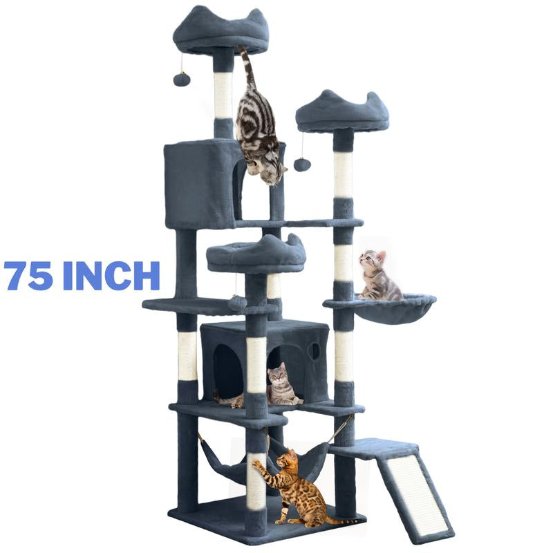 Yitahome Tall Cat Tree for Indoor Cats, Multi-Level Cat Tower with Cat Condos, Top Perches, Cozy Basket,Hammocks, Large Pet Activity Structure